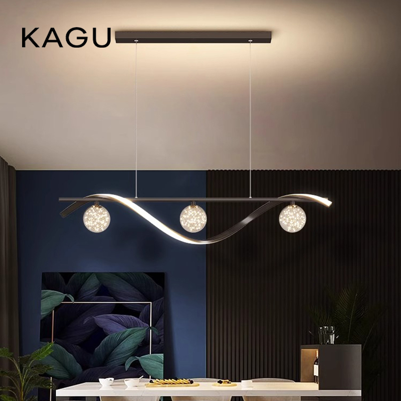 Commercial Kitchen Island - Modern Minimalist Led Kolye Lambaları Kahve